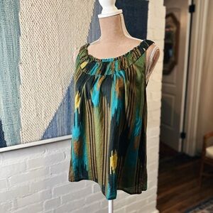 Mossimo 100% Cotton Green and Brown Abstract Print Tank Top